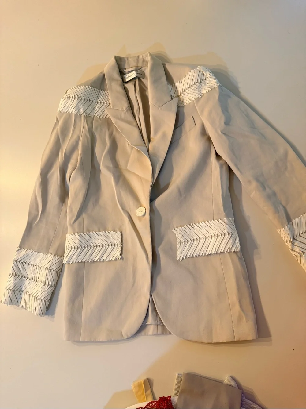 Light Beige Women's Blazer with White Trim